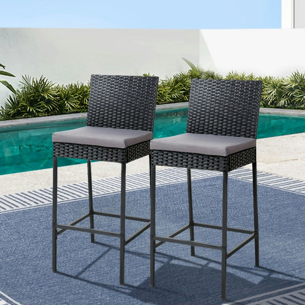 Gardeon 2-Piece Outdoor Bar Stools Dining Chair Bar Stools Rattan Furniture