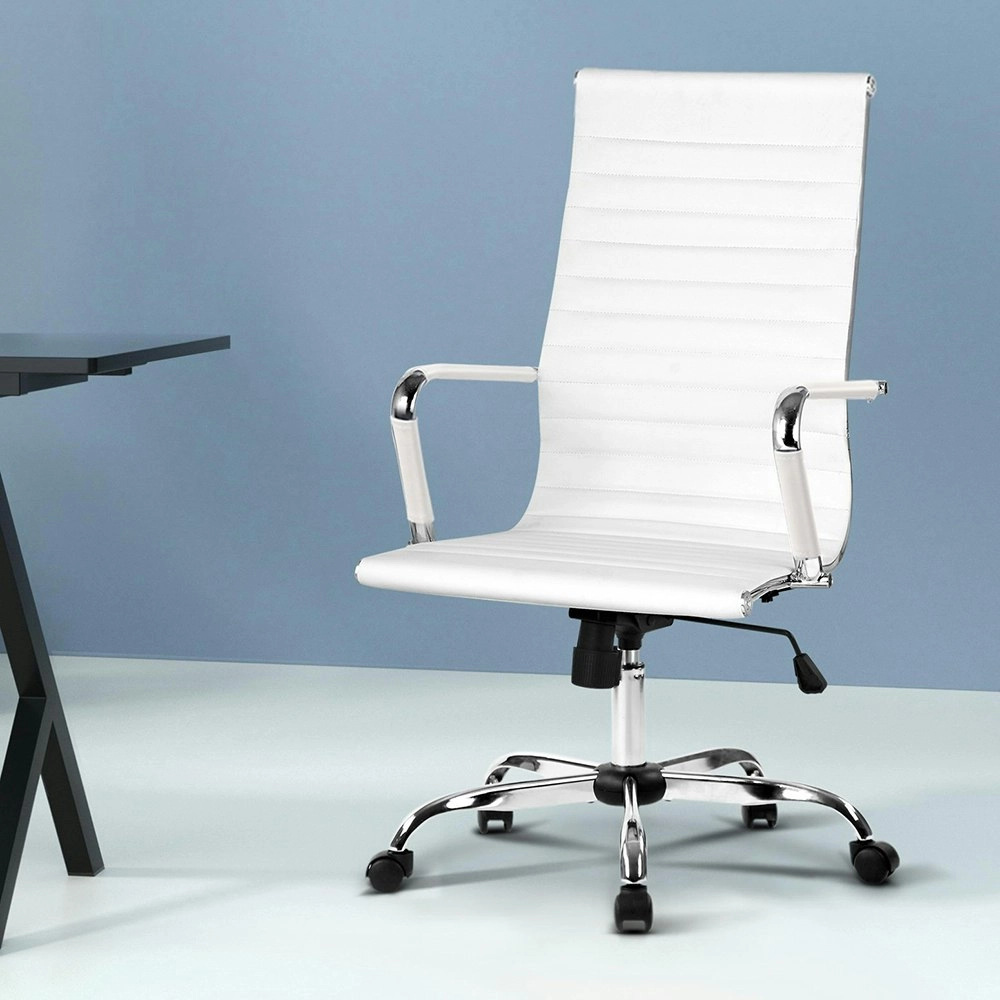 Artiss Office Chair Conference Chairs PU Leather High Back White