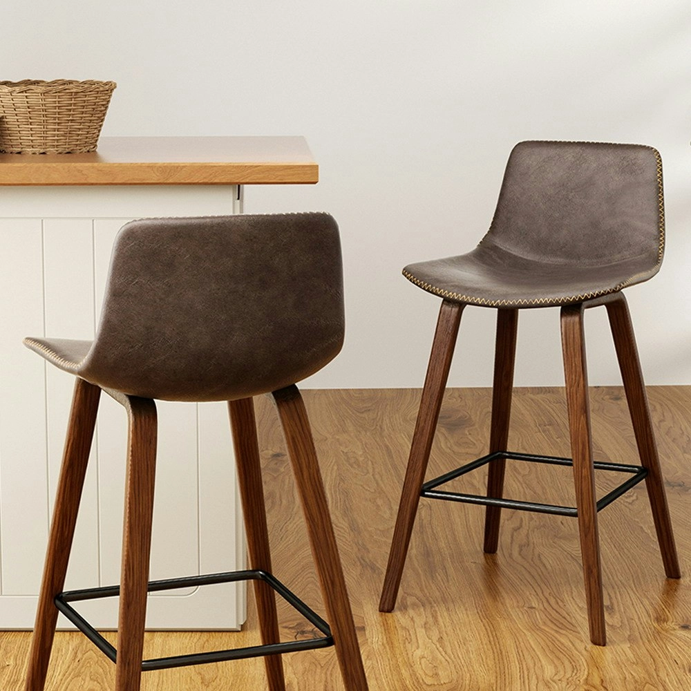 Artiss 2x Bar Stools Vintage Leather Wooden