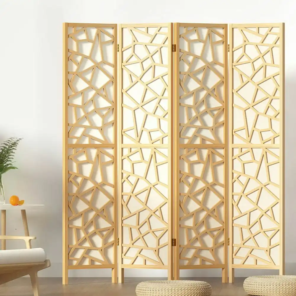 Artiss 4 Panel Room Divider Screen 162x170cm Clover Natural