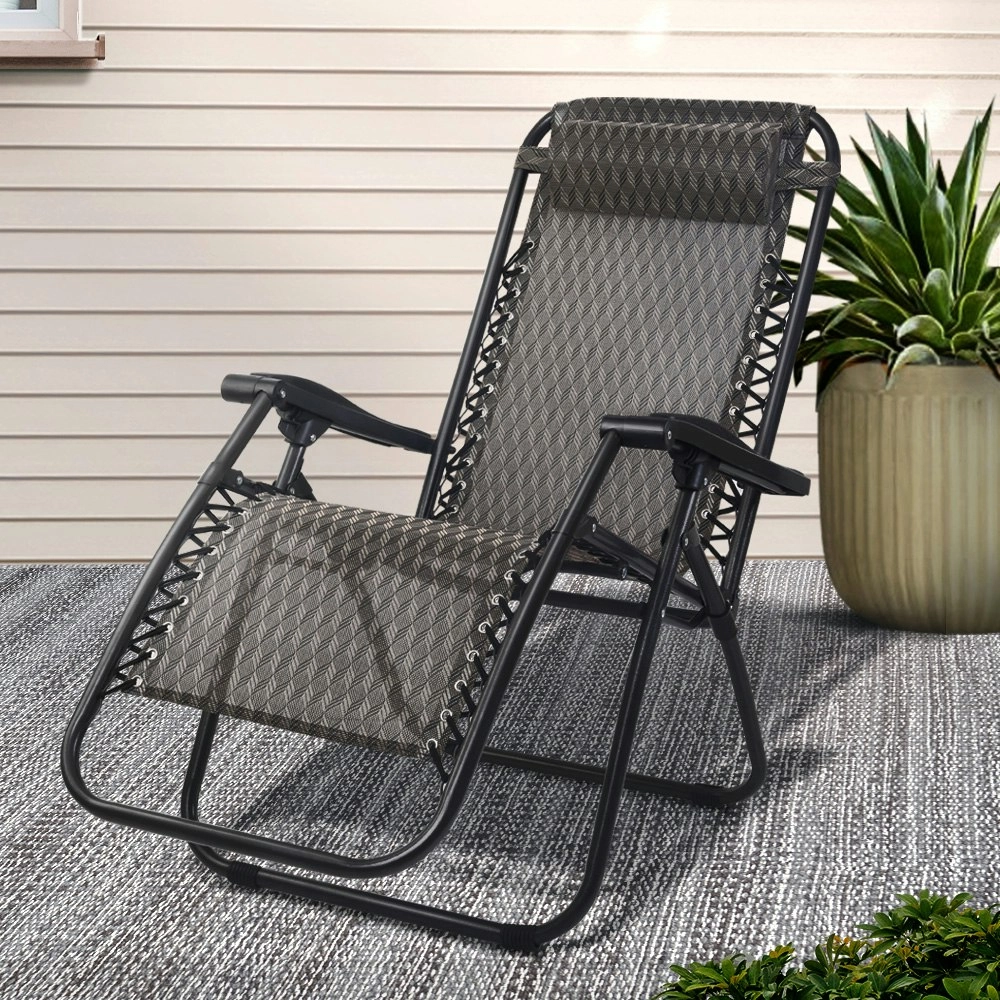 Gardeon Zero Gravity Chair Folding Outdoor Recliner Adjustable Sun Lounge Camping Grey