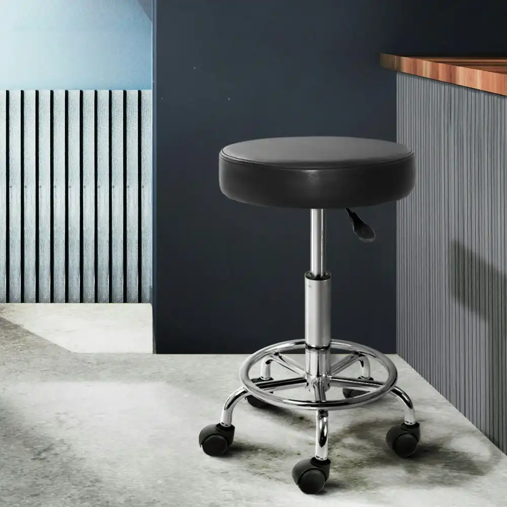 Artiss 2x Salon Stool Round Swivel Chair Black