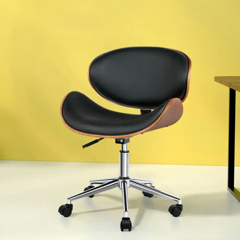 Artiss Wooden Office Chair Leather Seat Black