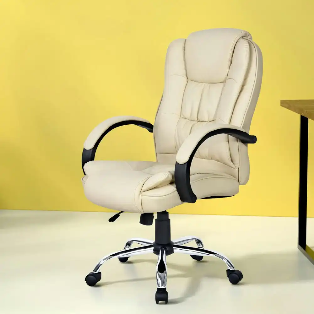 Artiss Executive Office Chair Leather Tilt Beige