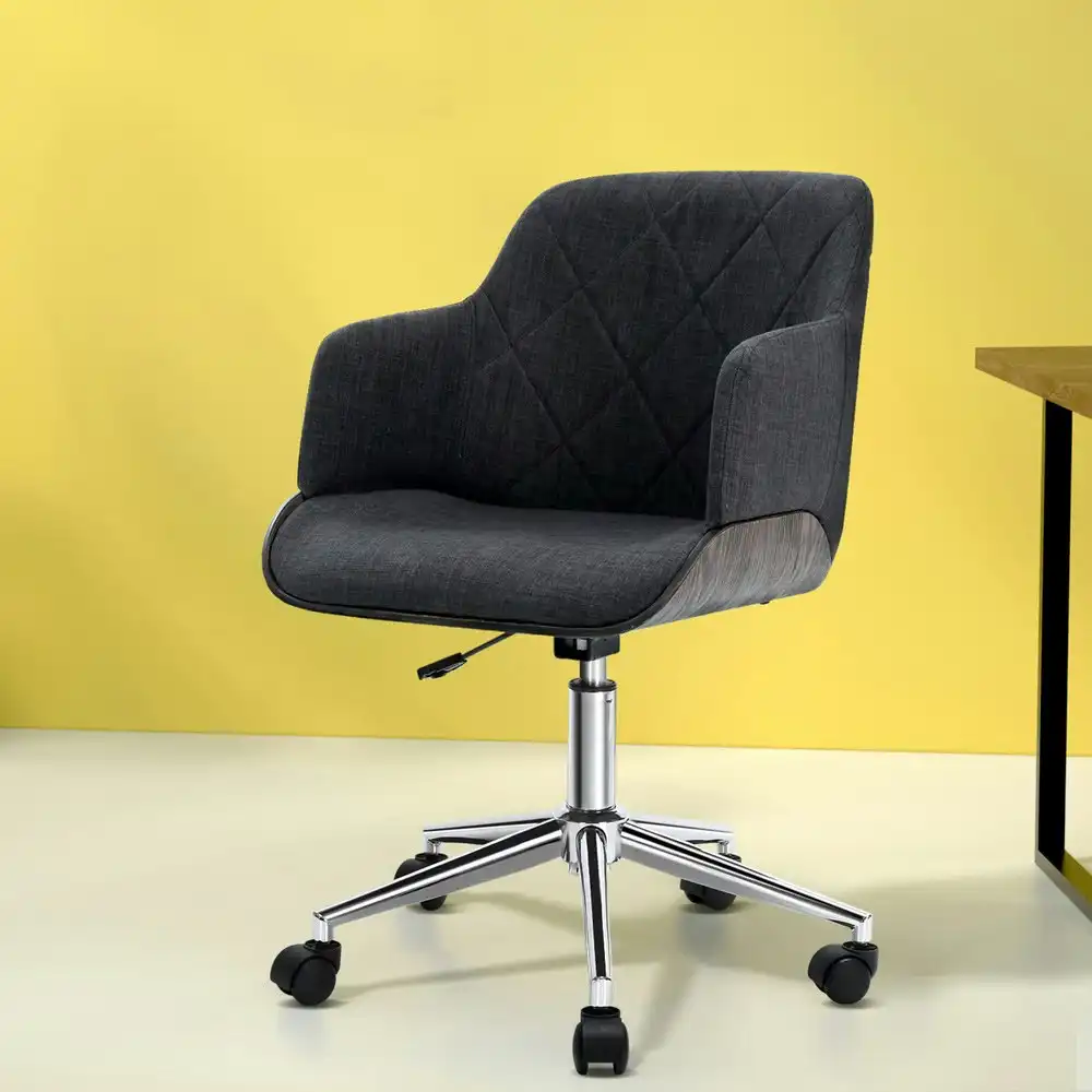 Artiss Portia Wooden Office Chair Fabric Seat Grey