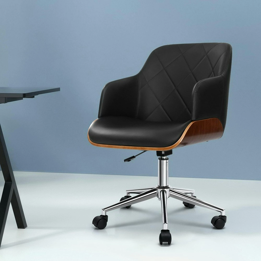 Artiss Wooden Office Chair Fabric Seat Black