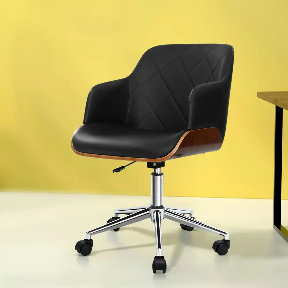 Artiss Portia Wooden Office Chair Fabric Seat Black