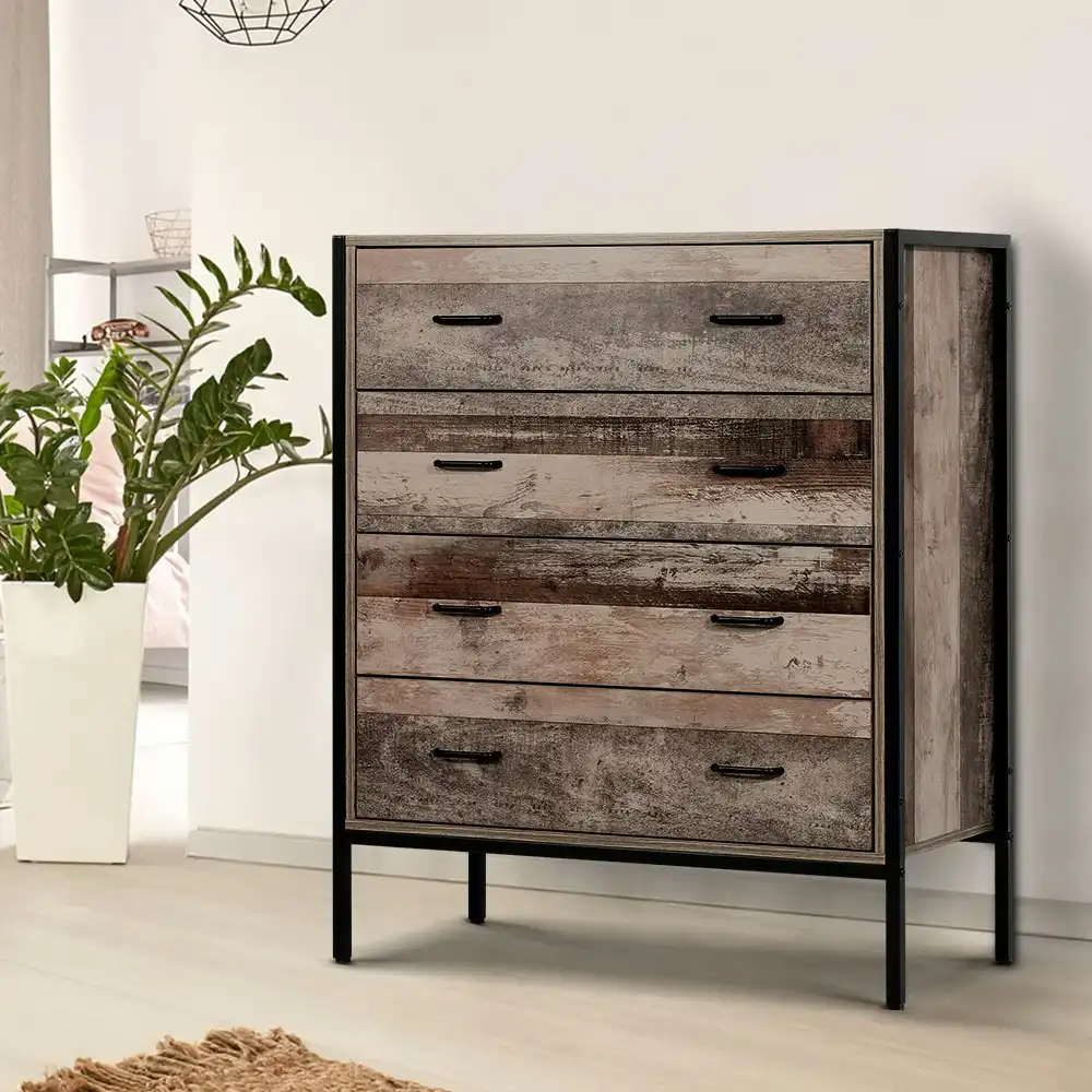 Artiss 4 Chest of Drawers Industrial Tallboy Dresser Storage Cabinet