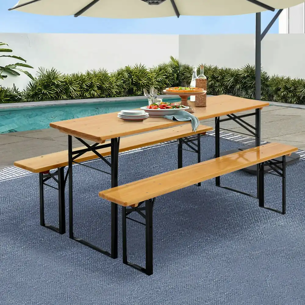 Gardeon 3 PCS Outdoor Furniture Dining Set Lounge Setting Patio Bench Camp Table