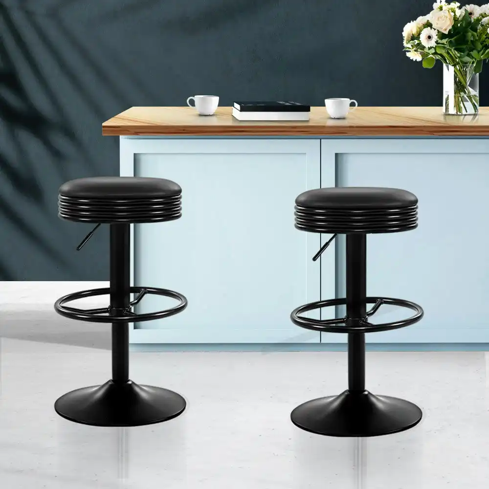 Artiss 2x Bar Stools Leather Padded Gas Lift Black