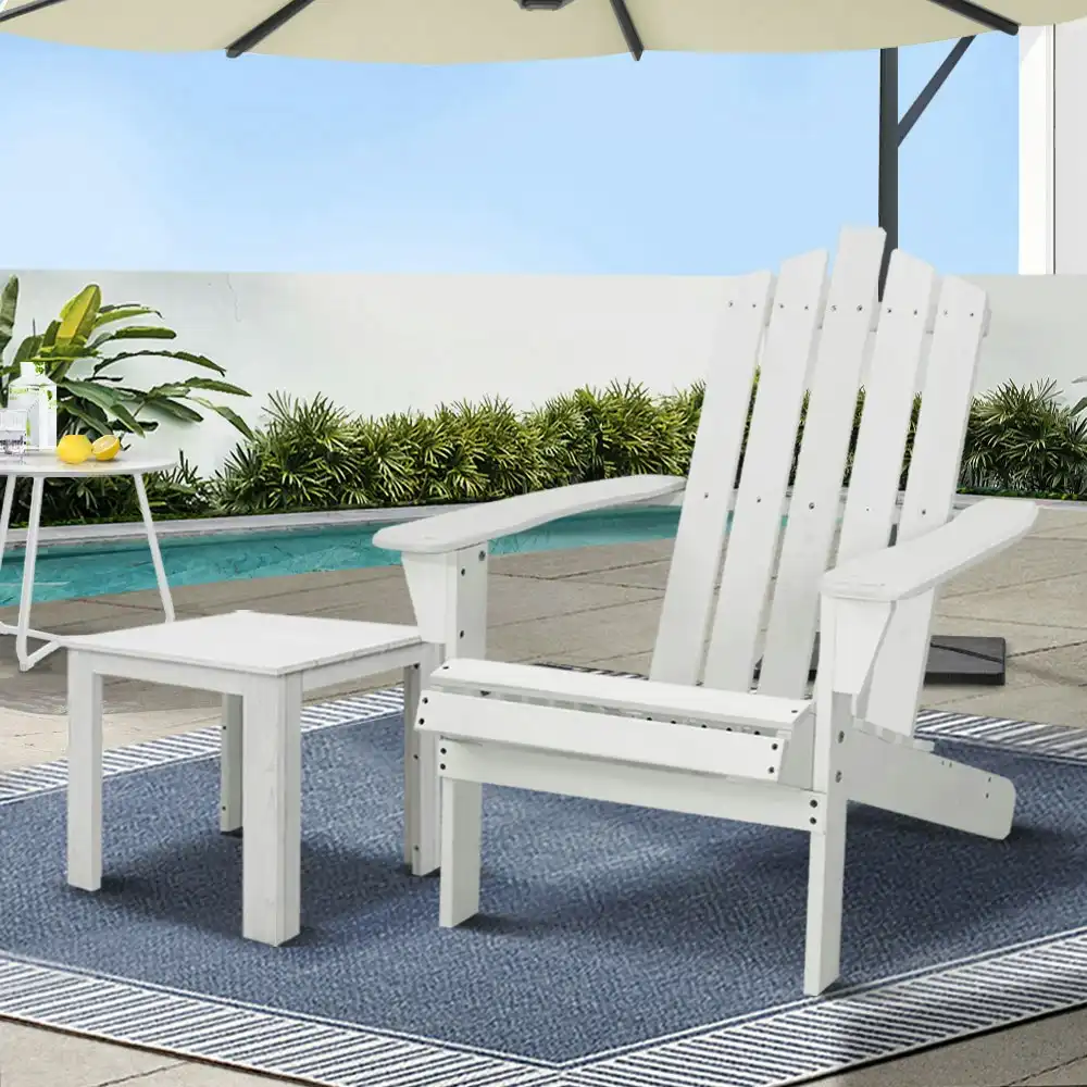 Gardeon Outdoor Chairs Table Sun Lounge Beach Chair Adirondack Patio Garden - White