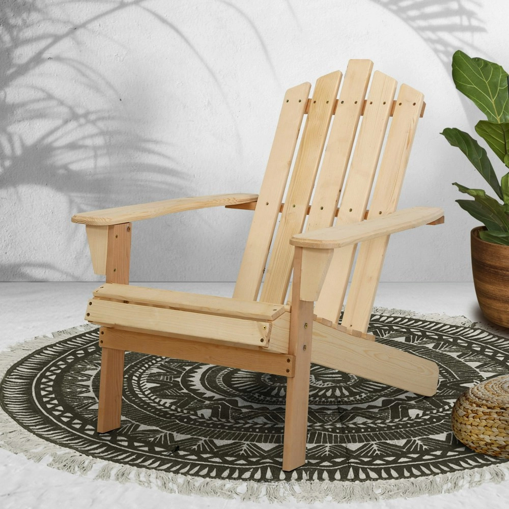 Gardeon Adirondack Outdoor Chairs Wooden Beach Chair Patio Furniture Garden Natural