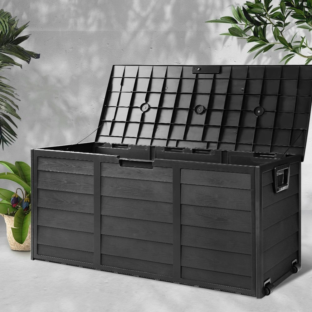 Gardeon Outdoor Storage Box 290L Lockable Organiser Garden Deck Shed All Black