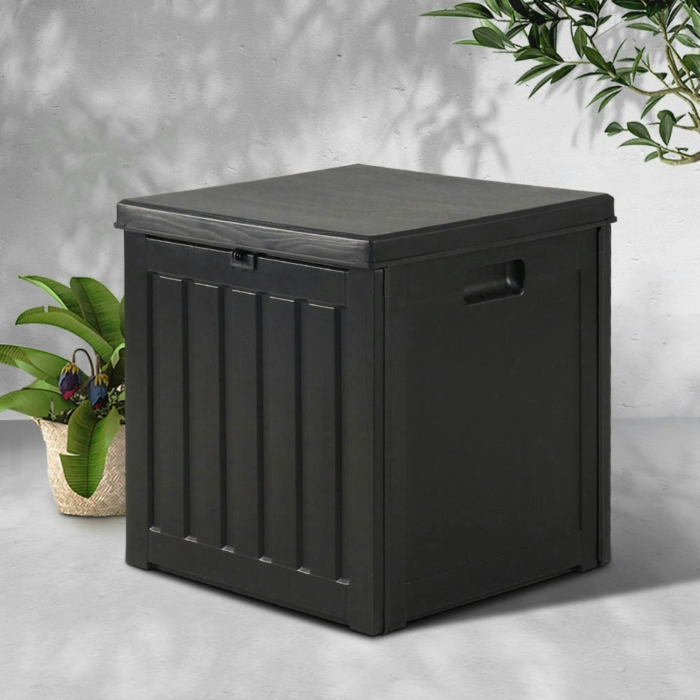 Gardeon Outdoor Storage Box 80L Container Lockable Garden Toy Tool Shed Black