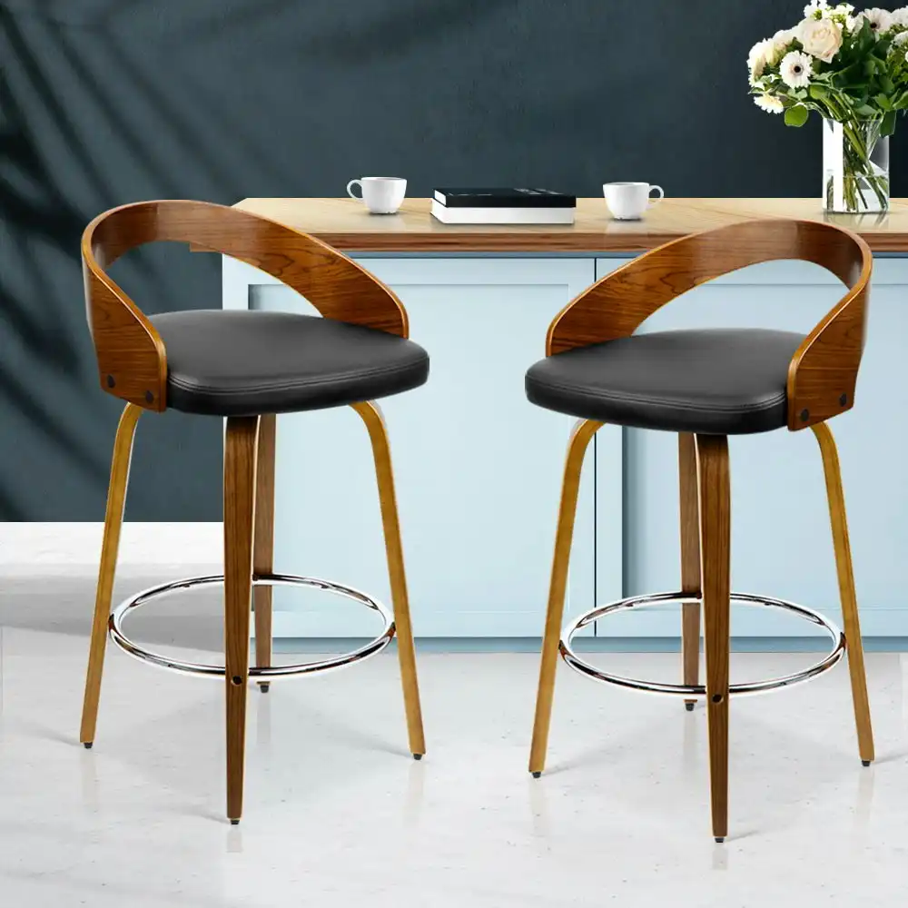 Artiss 2x Bar Stools Swivel Seat Curving Backrest