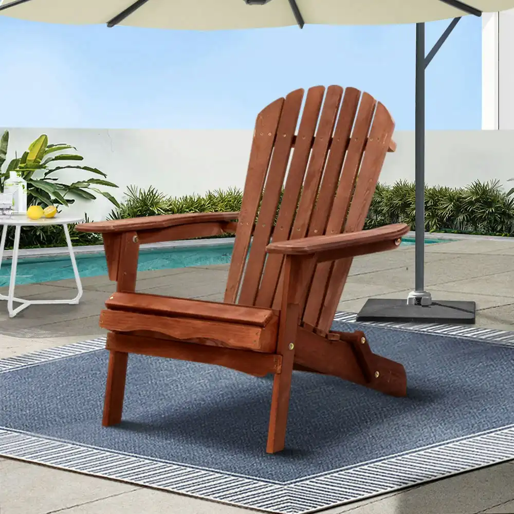 Gardeon Adirondack Outdoor Chairs Wooden Foldable Beach Chair Patio Furniture Brown