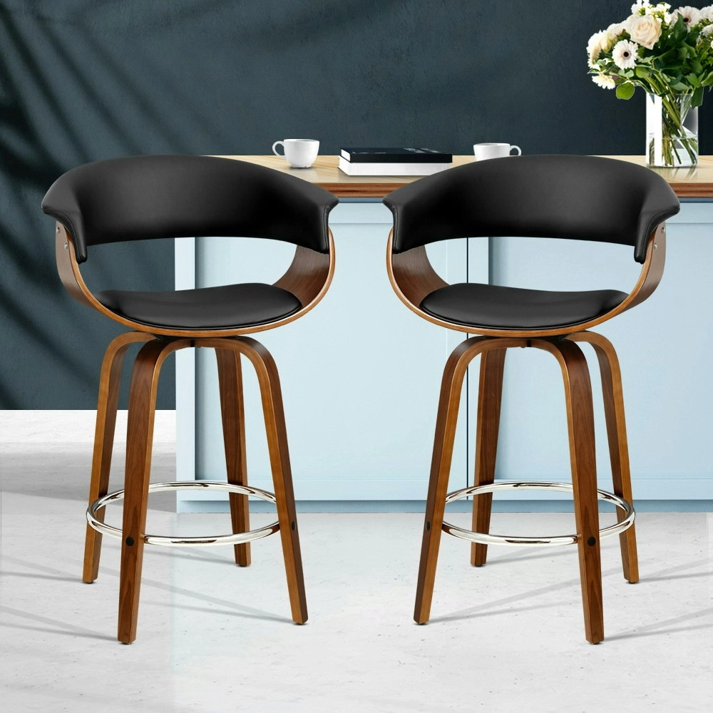 Artiss 2x Bar Stools Swivel PU Seat Wooden