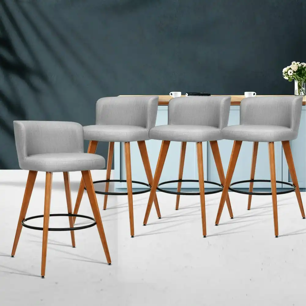 Artiss 4x Bar Stools Linen Padded Wooden Grey