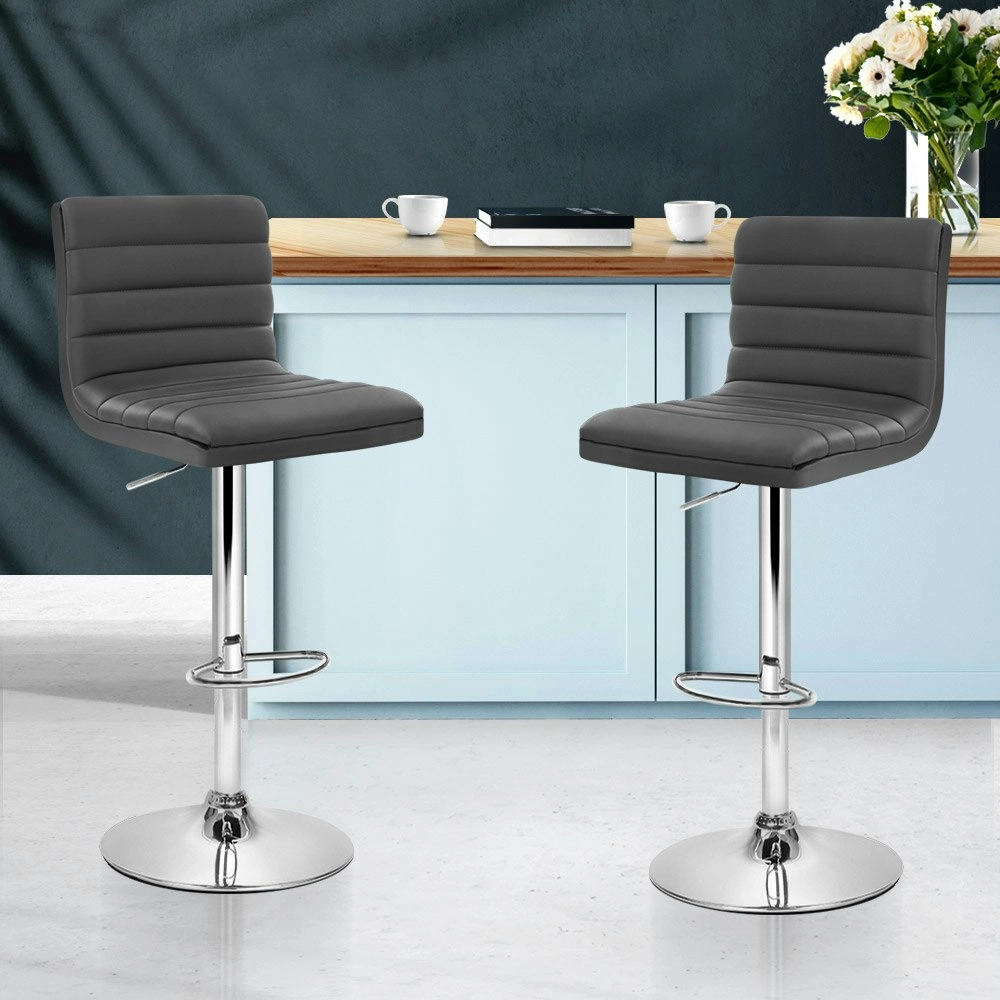 Artiss 2x Bar Stools Padded Leather Gas Lift Grey