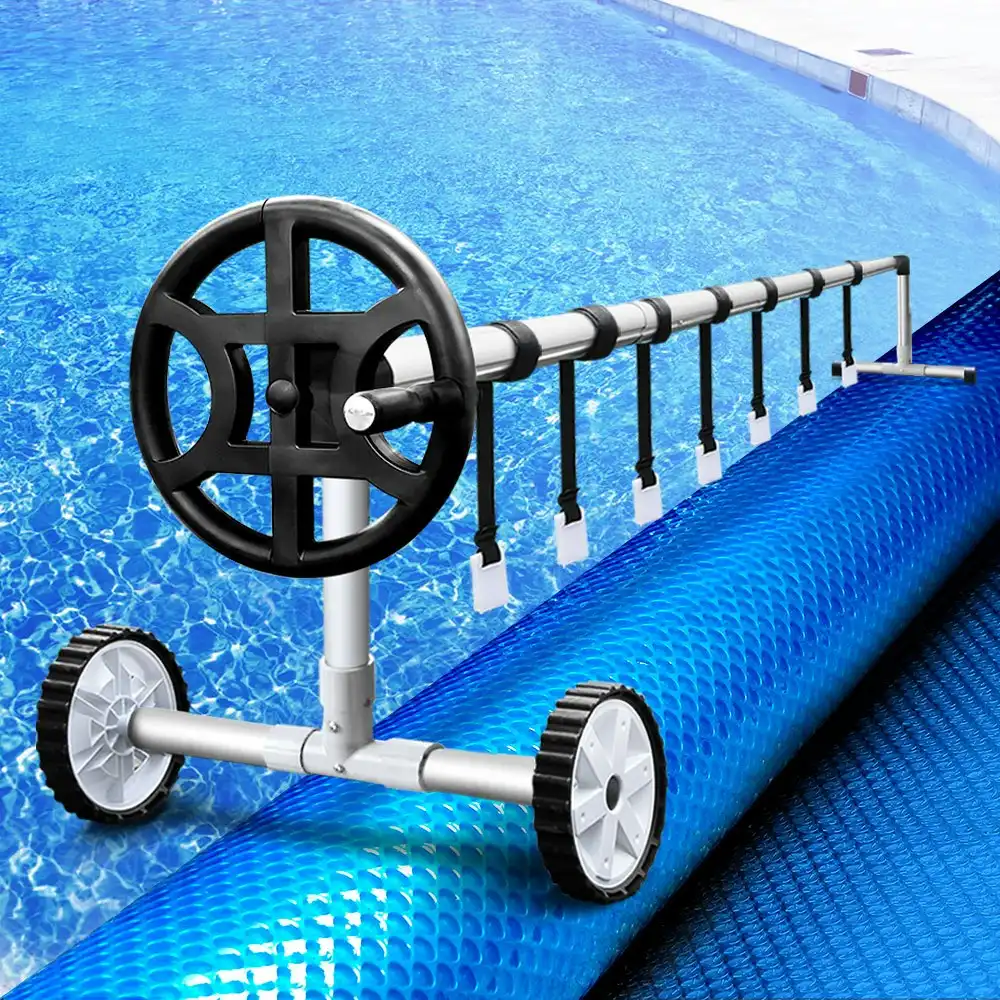 Aquabuddy Pool Cover 500 Micron 10x4m Blue Swimming Pool Solar Blanket 4m Roller