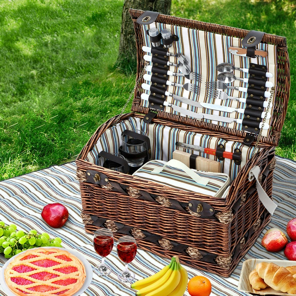 Alfresco 4 Person Picnic Basket Set Insulated Storage Blanket