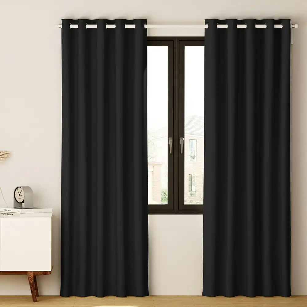 Artiss 2X Blockout Curtains Eyelet 180x213cm Black