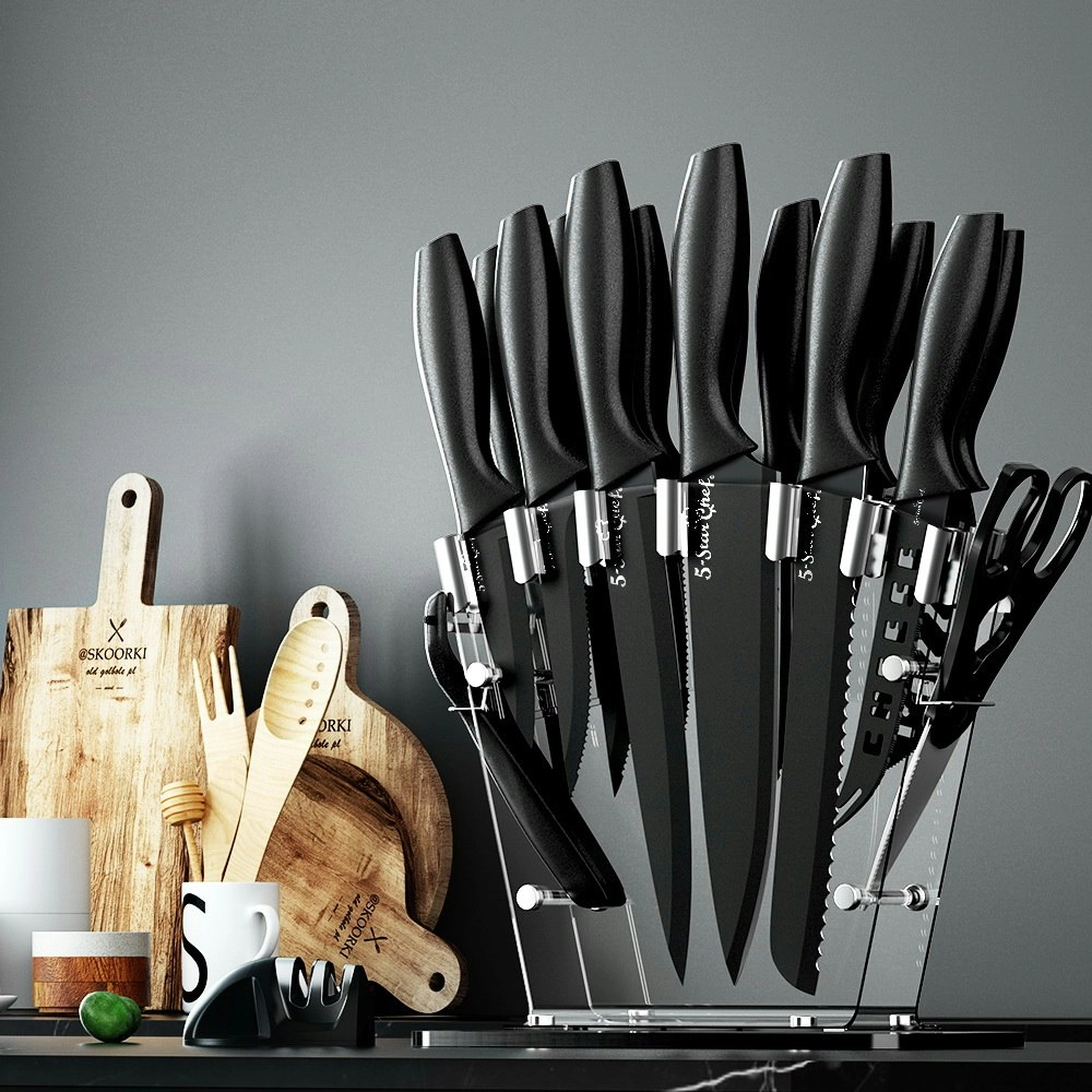 5-Star Chef 17PCS Kitchen Knife Set  w/ Block Stainless Steel Nonstick Sharpener