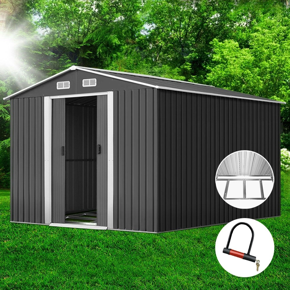 Giantz Garden Shed 2.6x3.9M w/Metal Base Sheds Outdoor Storage Workshop Tool Shelter Sliding Door