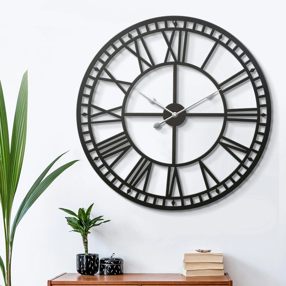 Artiss 80cm Wall Clock Large Roman Numerals Metal Black