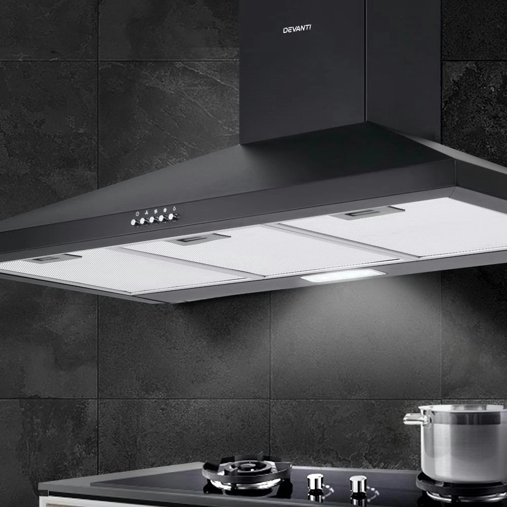 Devanti 900mm Range Hood 90cm Rangehood Black