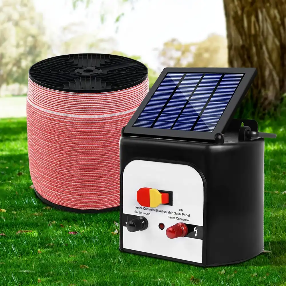 Giantz Fence Energiser 8KM Solar Powered Electric 1200M Poly Tape