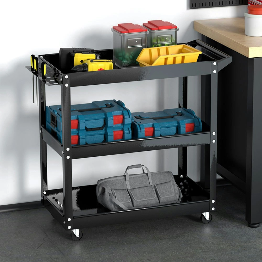 Giantz 3-Tier Tool Cart Trolley Workshop Garage Storage Organizer Black