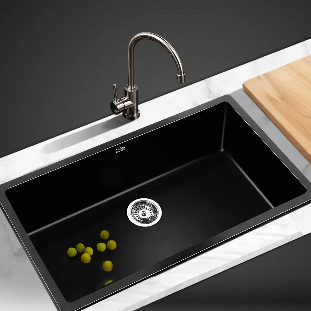Cefito Kitchen Sink Stone Sink Granite Laundry Basin Single Bowl 79cmx45cm Black