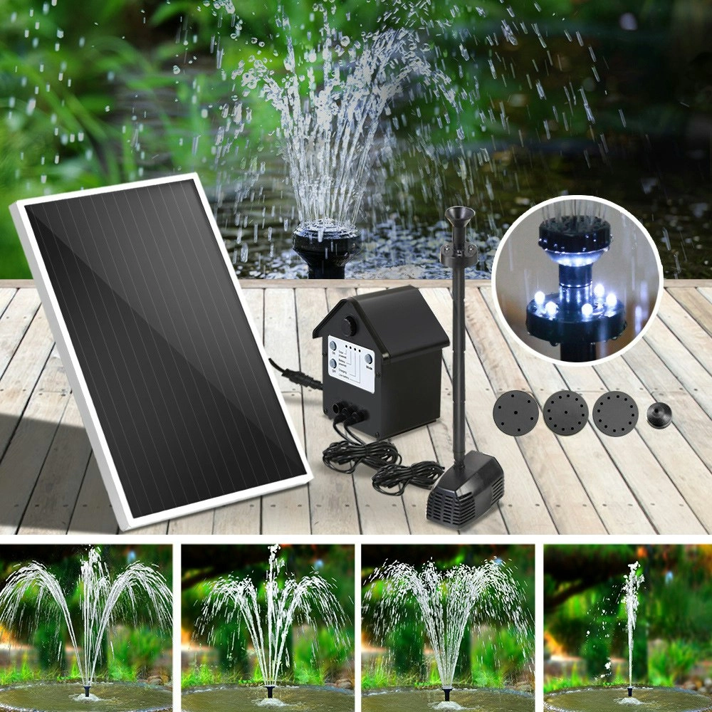 Gardeon Solar Pond Pump Submersible Water Fountain with Battery Kit LED Lights 4FT