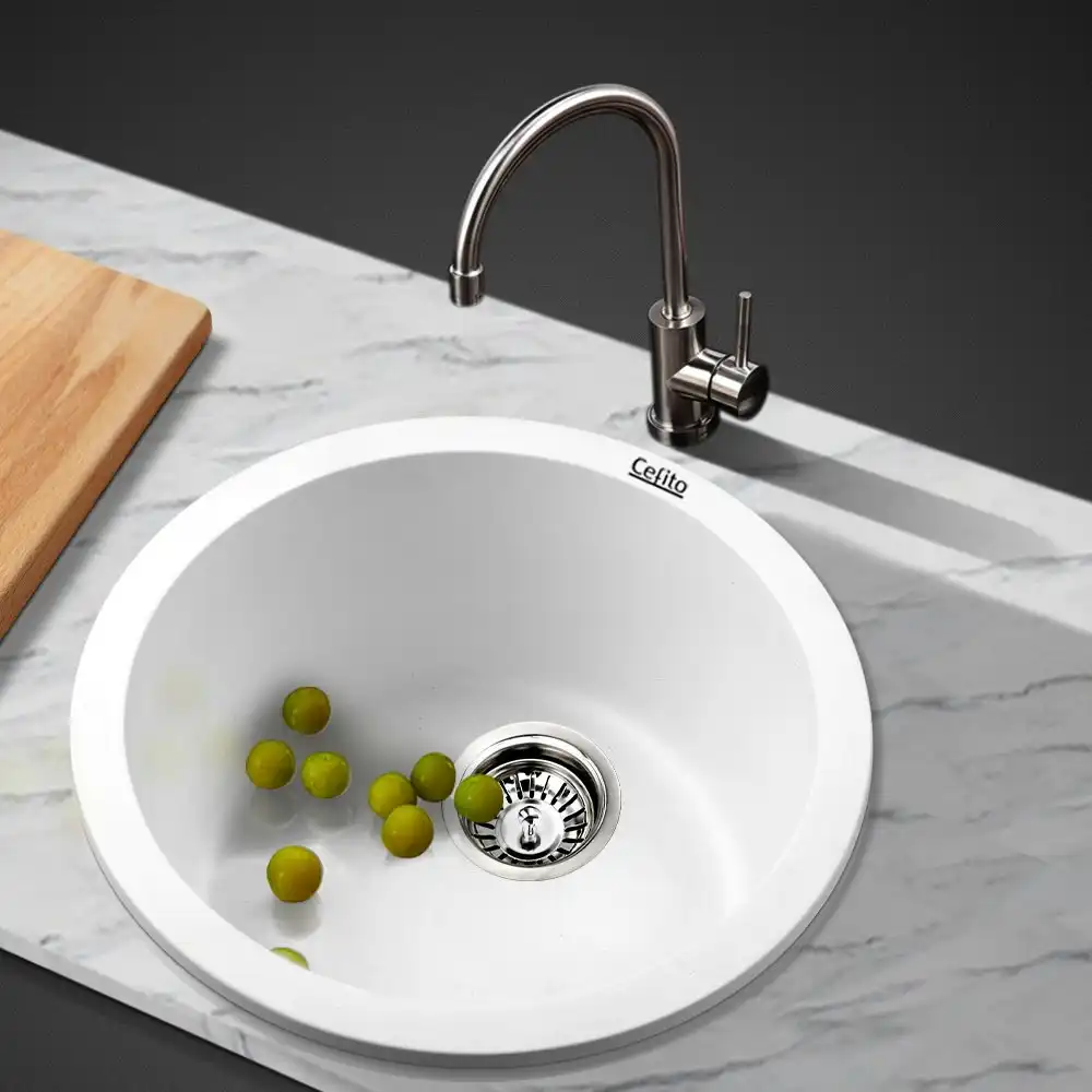 Cefito Kitchen Sink Stone Sink Granite Laundry Basin Single Bowl 43cm White