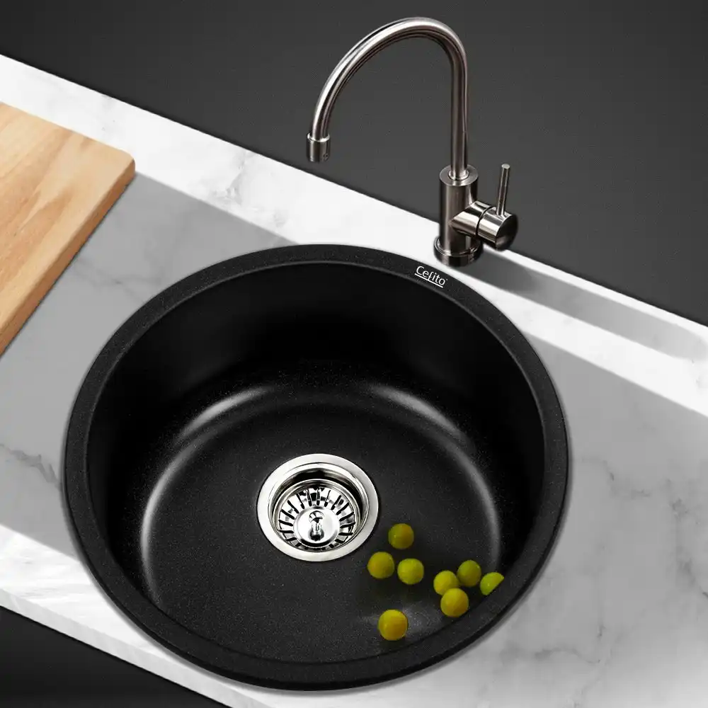 Cefito Kitchen Sink Stone Sink Granite Laundry Basin Single Bowl 43cm Black