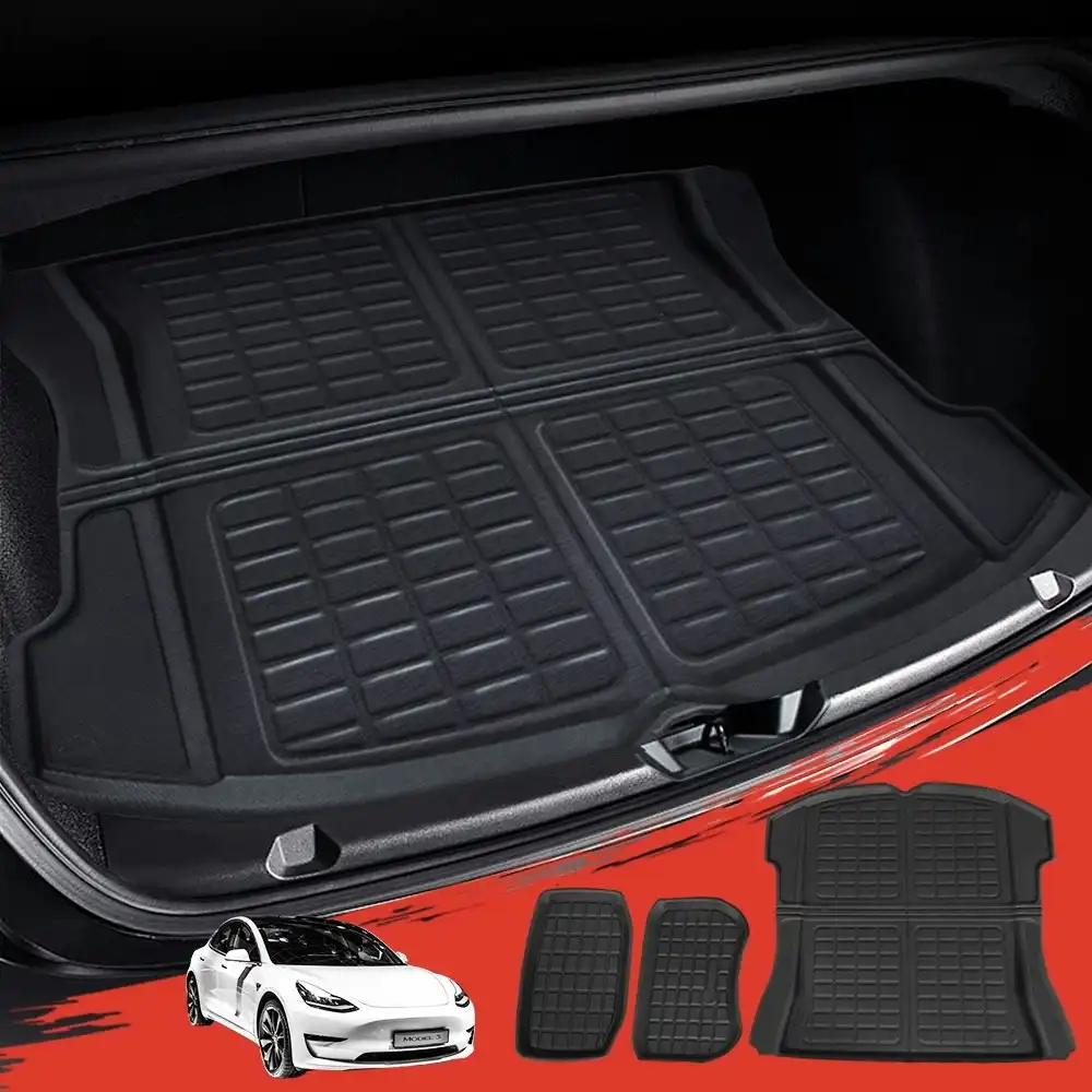 3PCS Car Rear Front Cargo Trunk Toolbox Rubber Mats Compatible for Tesla Model 3