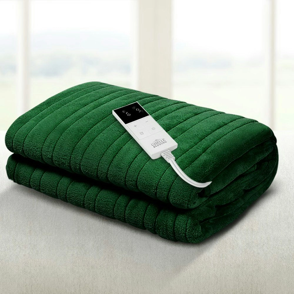 Giselle Electric Throw Rug Heated Blanket Fleece Green