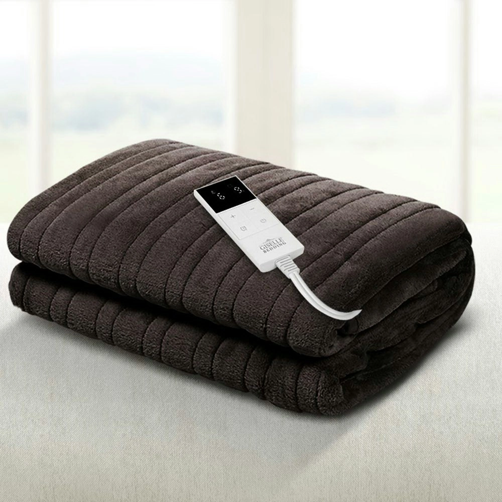 Giselle Electric Throw Rug Heated Blanket Fleece Brown