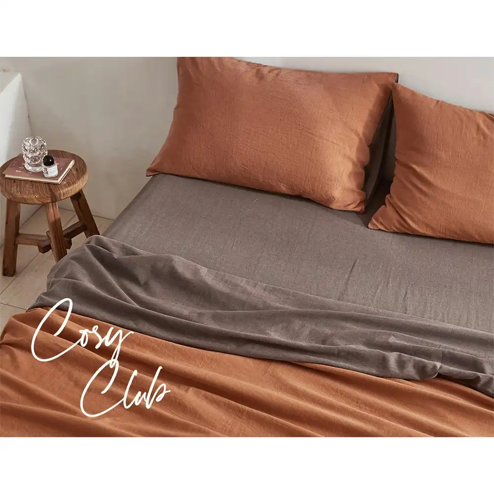 Cosy Club Cotton Bed Sheets Set Orange Brown Cover Single