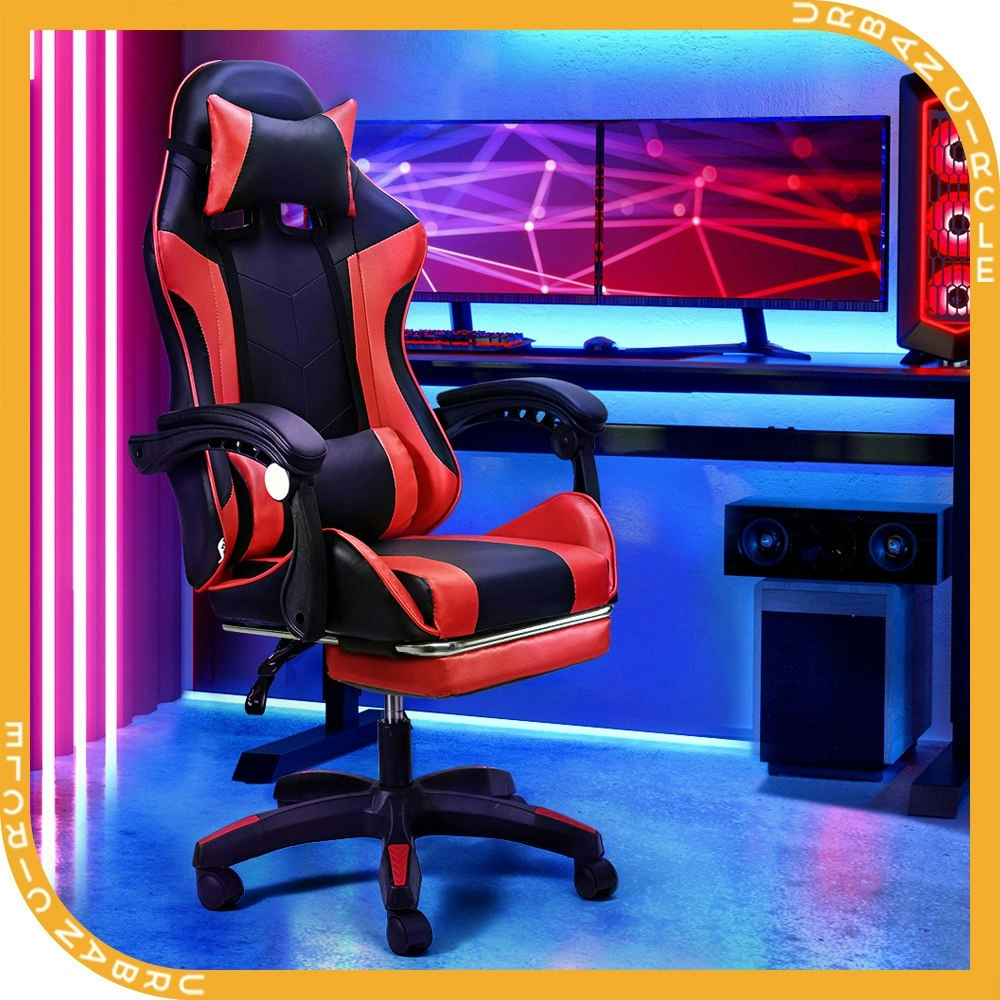 Furb Gaming Chair Racing Recliner Footrest Office Chair Lumbar Support With Headrest Red