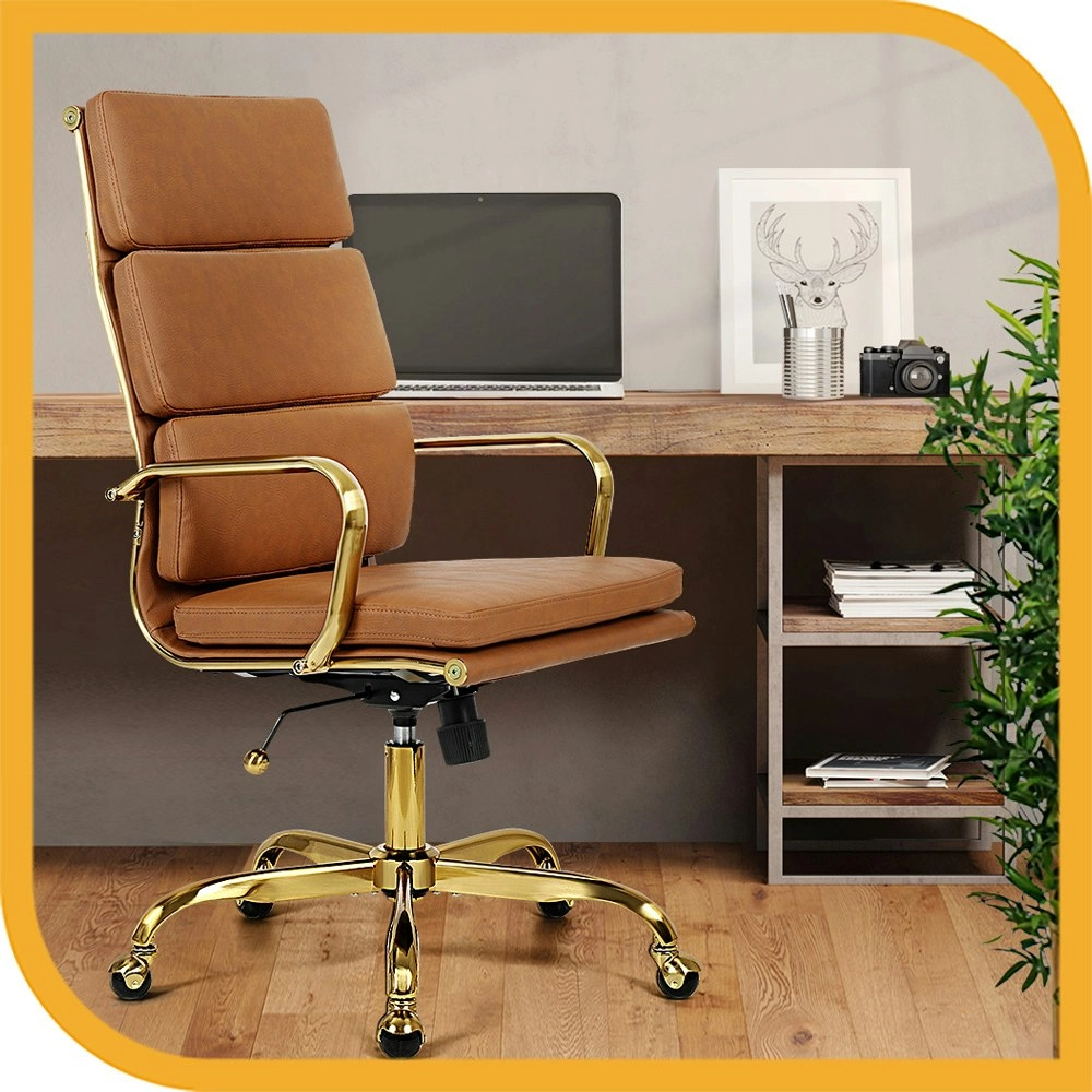 Furb Executive Office Chair High-Back PU Leather Seat Tan