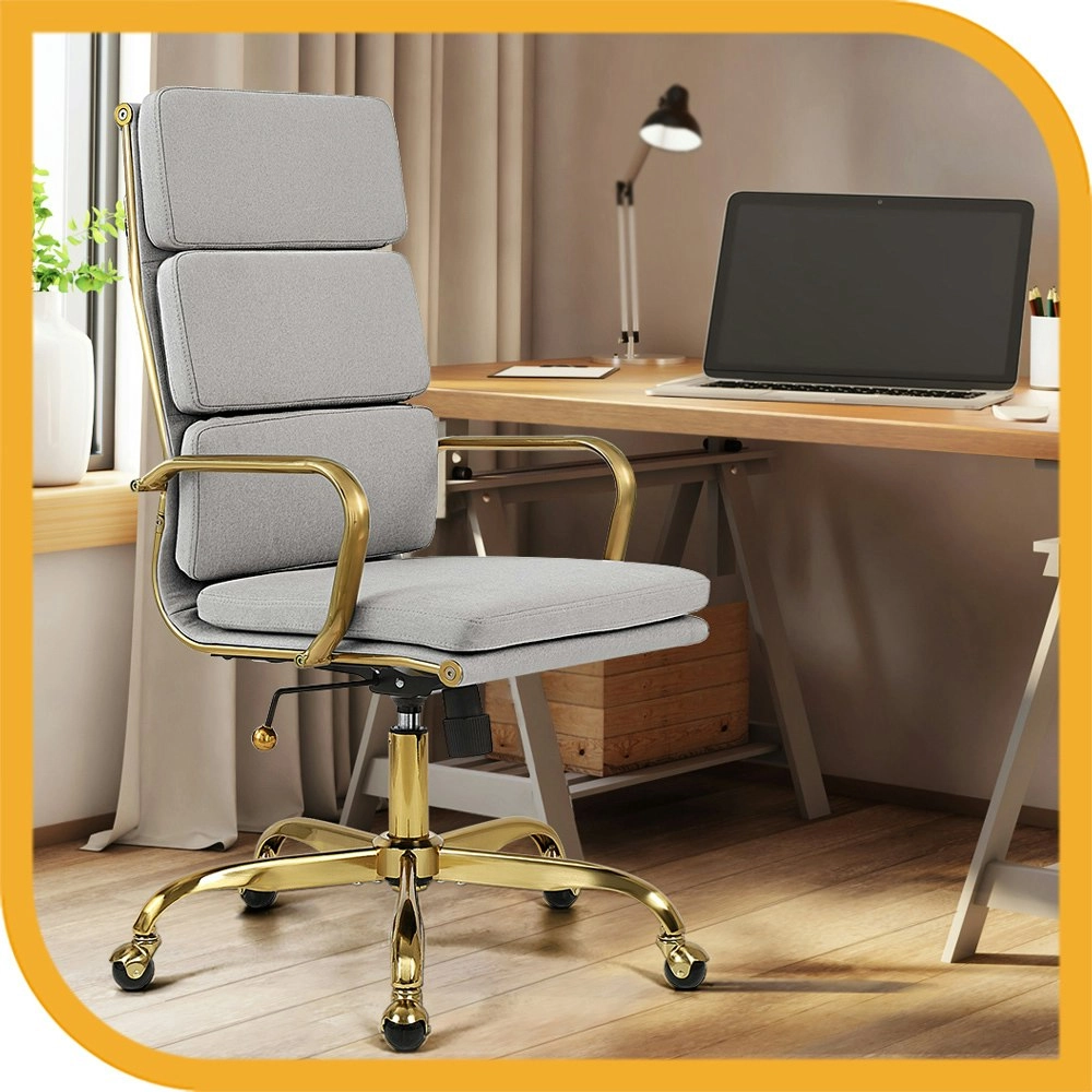 Furb Executive Office Chair Ergonomic High-Back Fabric Seat Gold Frame Light Grey