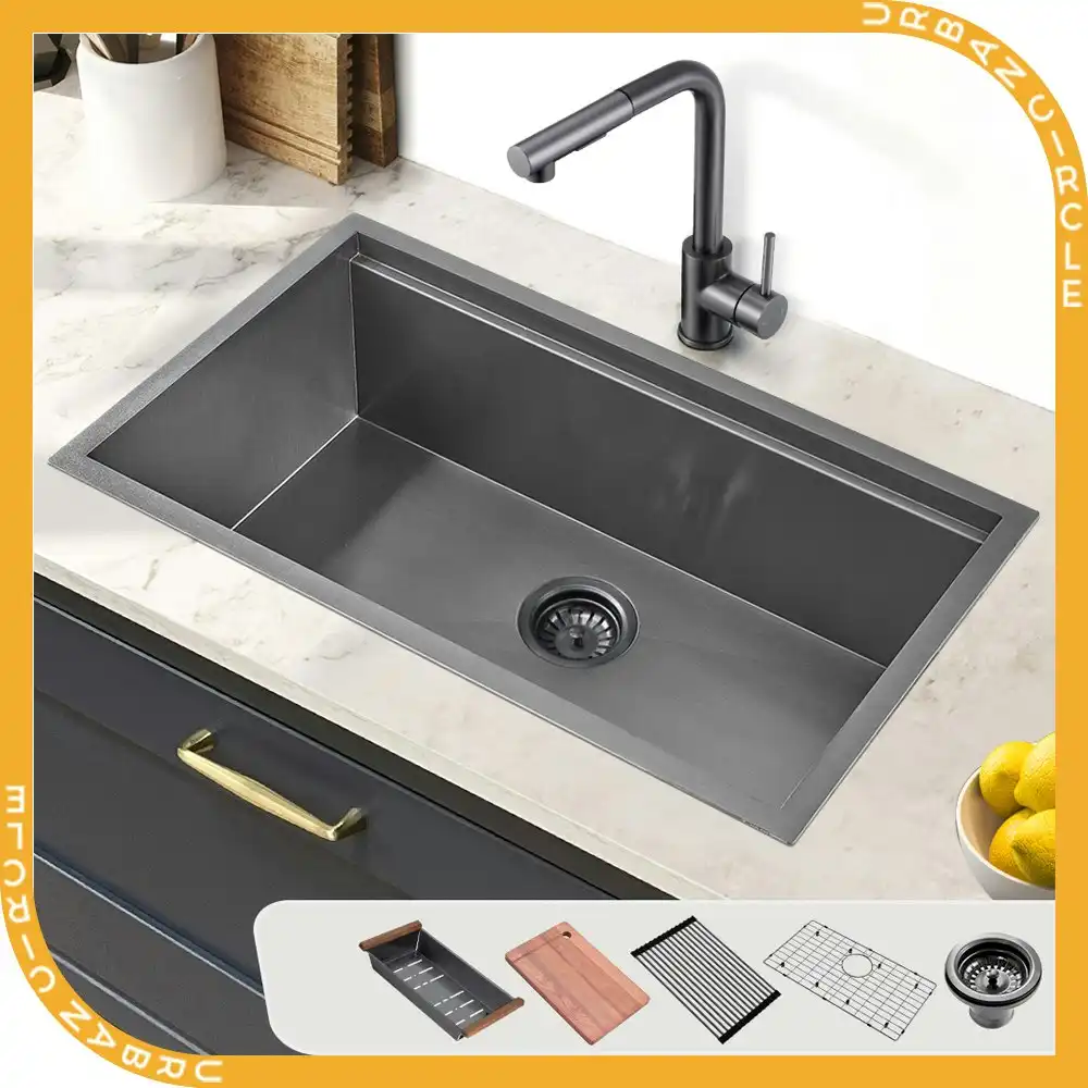 Simplus Stainless Steel Kitchen Workstation Sink 75x45CM Laundry Undermount Single Bowl Set Black