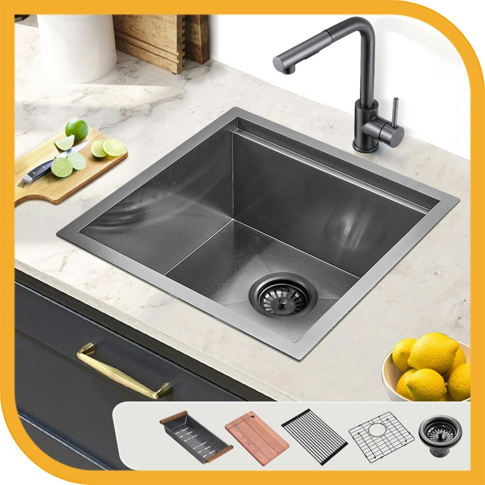 Simplus Stainless Steel Kitchen Workstation Sink 45x45CM Laundry Undermount Single Bowl Set Black