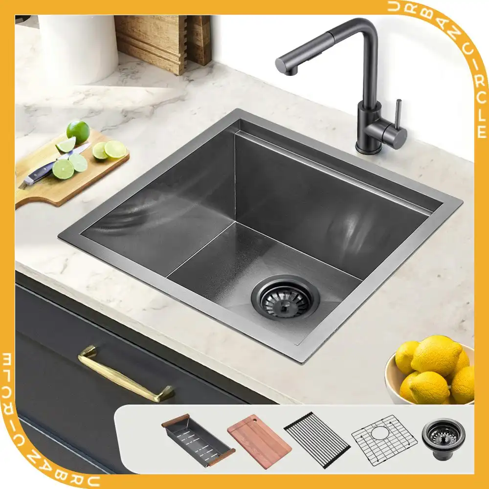 Simplus Stainless Steel Kitchen Workstation Sink 45x45CM Laundry Undermount Single Bowl Set Black