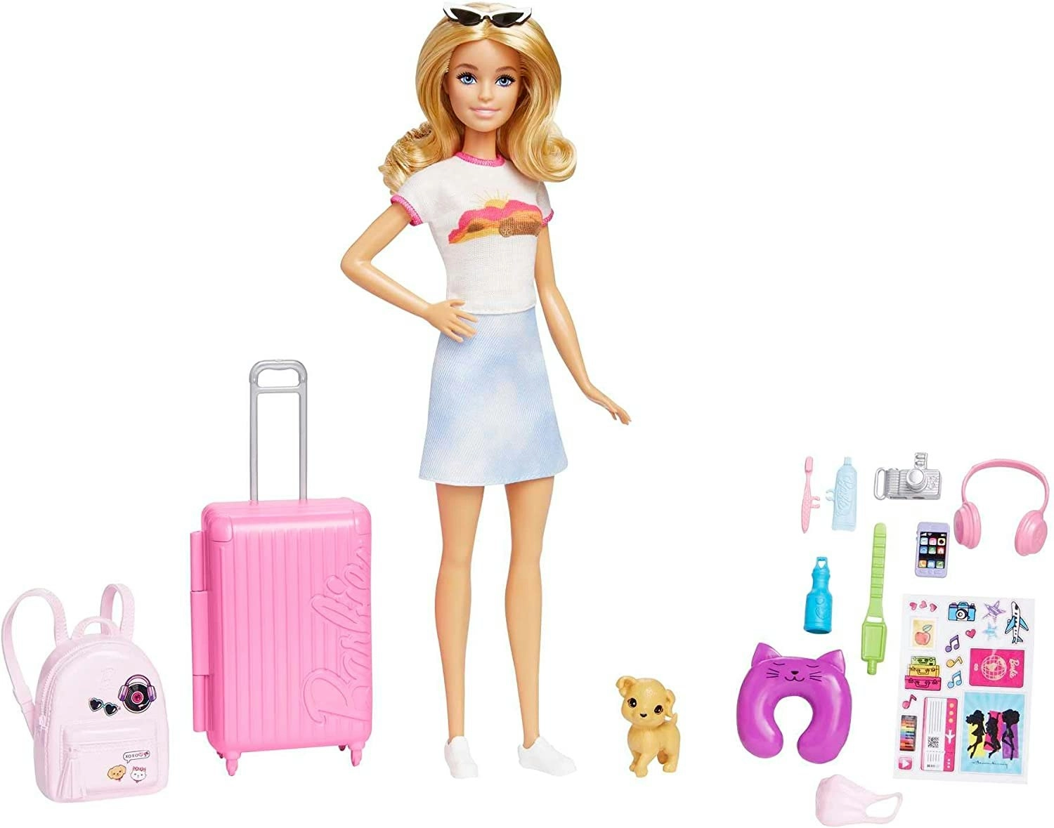 Barbie Doll And Accessories, Travel Set With Puppy