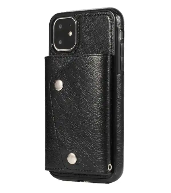 For iPhone 13 Pro Max Luxury Leather Wallet Shockproof Case Cover | Black