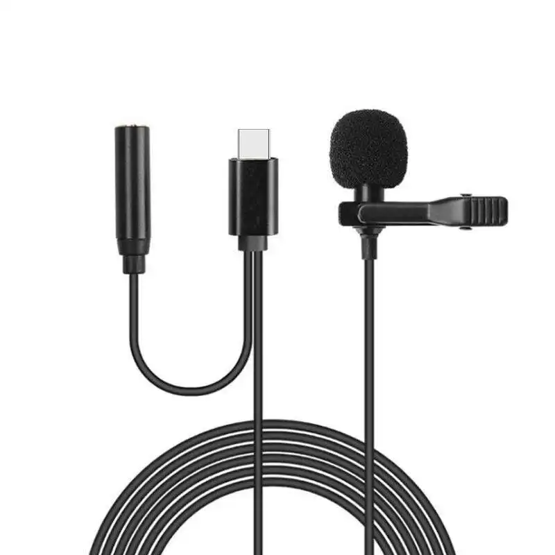 Type-C USB-C Clip-on Lapel Mic Lavalier Microphone Stereo Recording Condenser for Samsung / OnePlus / Pixel