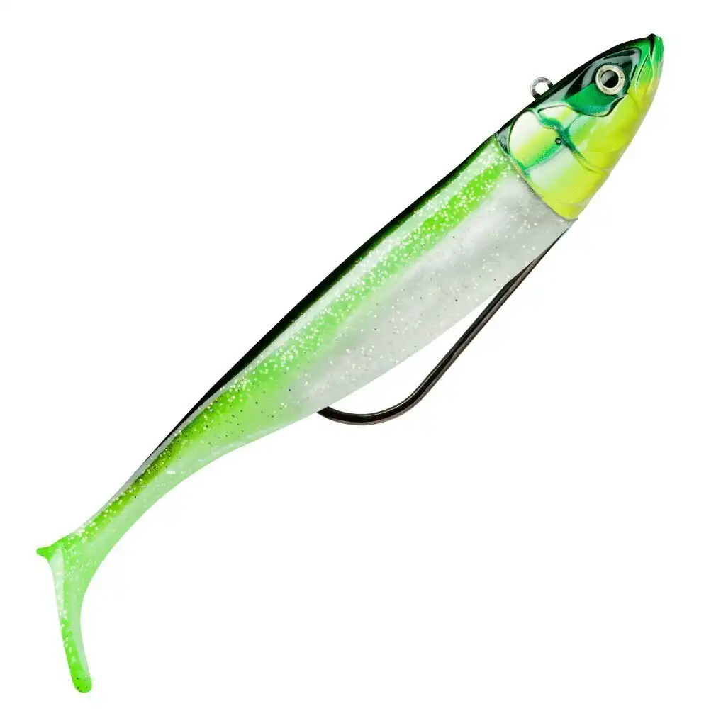 2 Pack of Rigged 9cm Storm Biscay Shad Soft Body Fishing Lures - Coastal Green